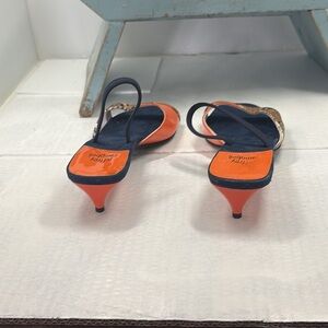 Jeffrey Campbell Orange & Navy Kitten Heel Slingbacks